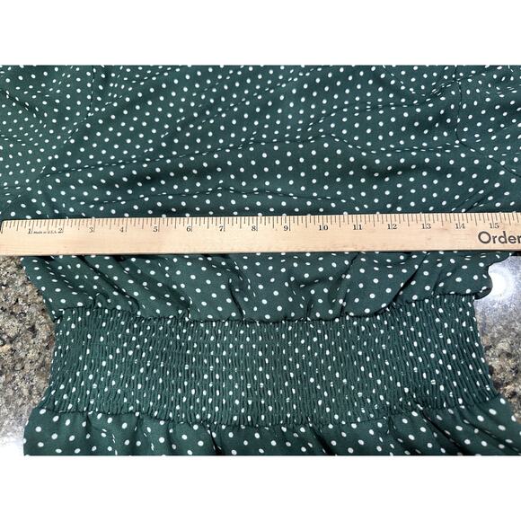 Draper James RSVP Long Sleeve Midi Dress Women M Green Polka Dot Smocked Waist - Picture 5 of 7